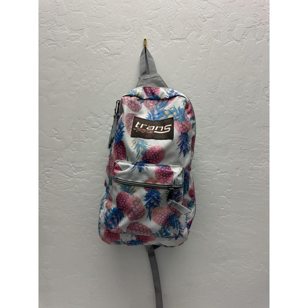 Trans By JanSport White Pink Pineapple Print Casual Backpack Front Zipper Pocket
